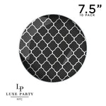 Round Lattice Plastic Plates 7.25" Appetizer Plates Round Black • Silver Lattice Pattern Plastic Plates | 10 Pack