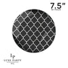 Round Lattice Plastic Plates 7.25" Appetizer Plates Round Black • Silver LT Pattern Plastic Plates | 10 Pack