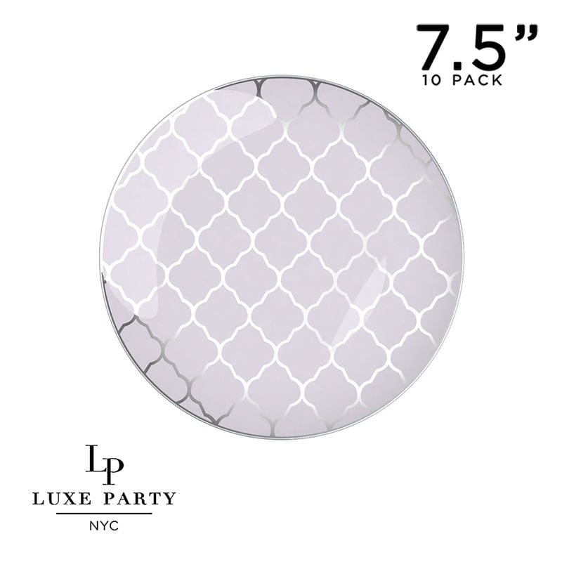 Round Lattice Plastic Plates Lavender • Silver Patterned Lattice Plastic Plates | 10 Pack