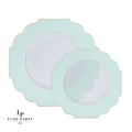 Scalloped Clear Mint Green and Gold Plastic Plates | 10 Pack
