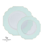 Scallop Design Plastic Plates Scalloped Clear Mint • Gold Plastic Plates | 10 Pack