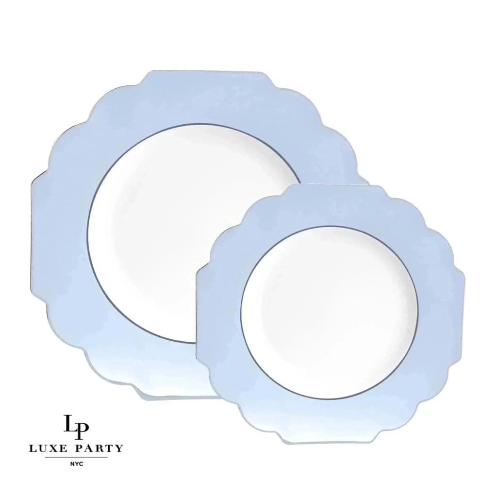 Scallop Design Plastic Plates Scalloped Ice Blue • Silver Plastic Plates | 10 Pack