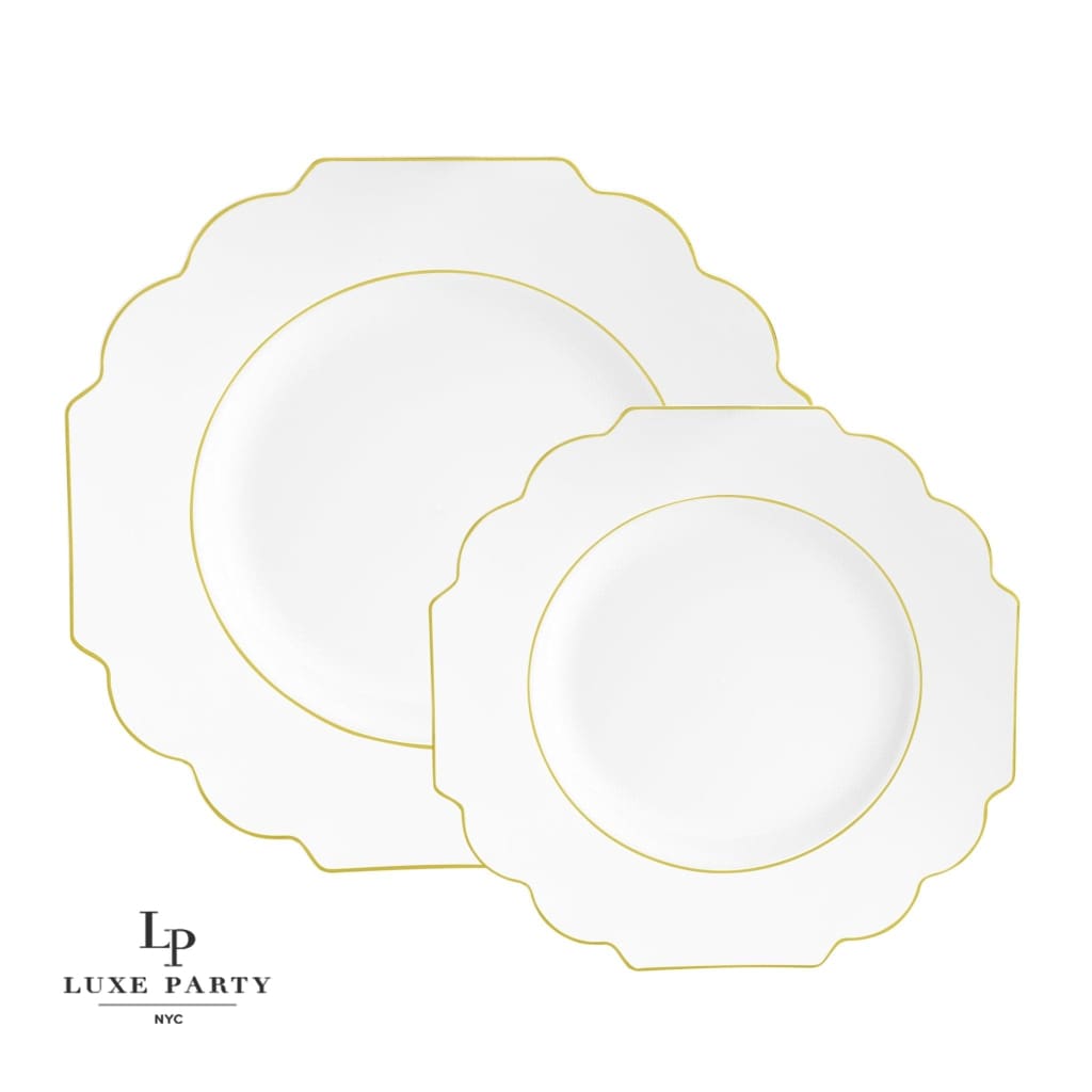 White plastic plates with gold trim cheap