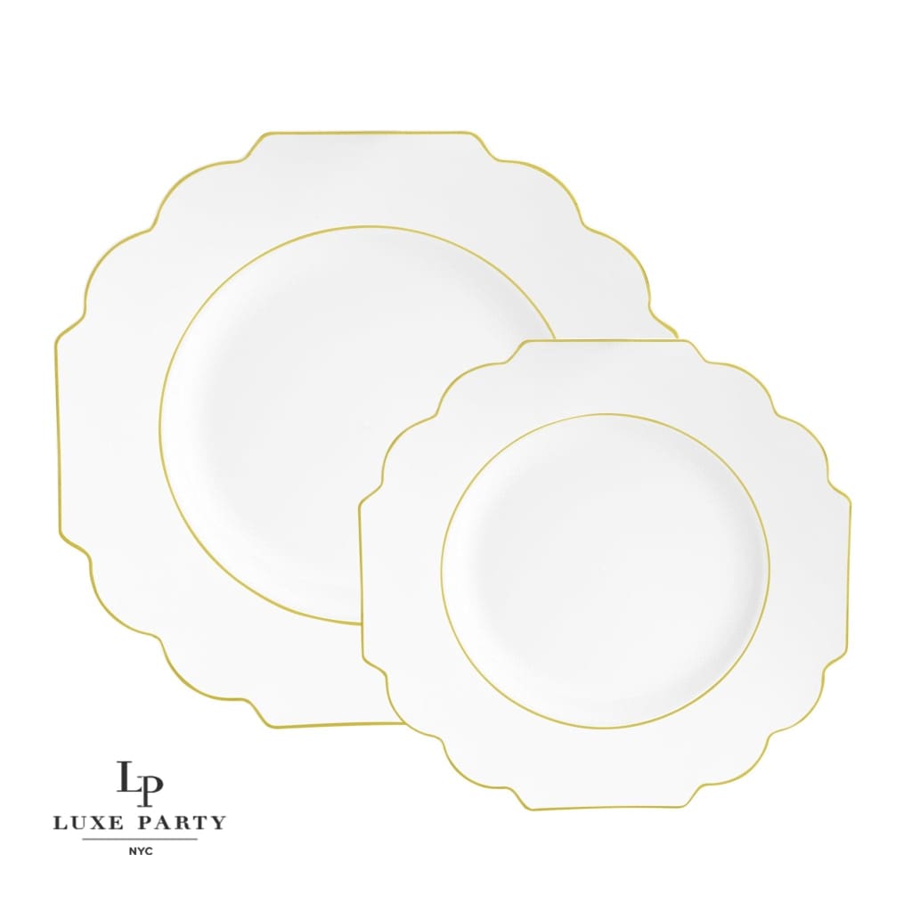 Scallop Design Plastic Plates Scalloped White • Gold Plastic Plates | 10 Pack