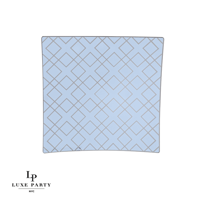 Square Accent Pattern Plastic Plates 8" Appetizer Plates Square Ice Blue • Silver Art Deco Pattern Plastic Plates | 10 Plates