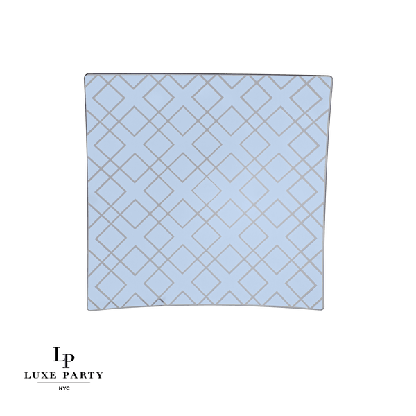 Square Accent Pattern Plastic Plates 8" Appetizer Plates Square Ice Blue • Silver Art Deco Pattern Plastic Plates | 10 Plates