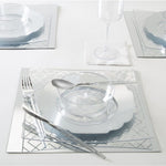 Square Accent Pattern Plastic Plates Square Clear • Silver Art Deco Pattern Plastic Plates | 10 Plates