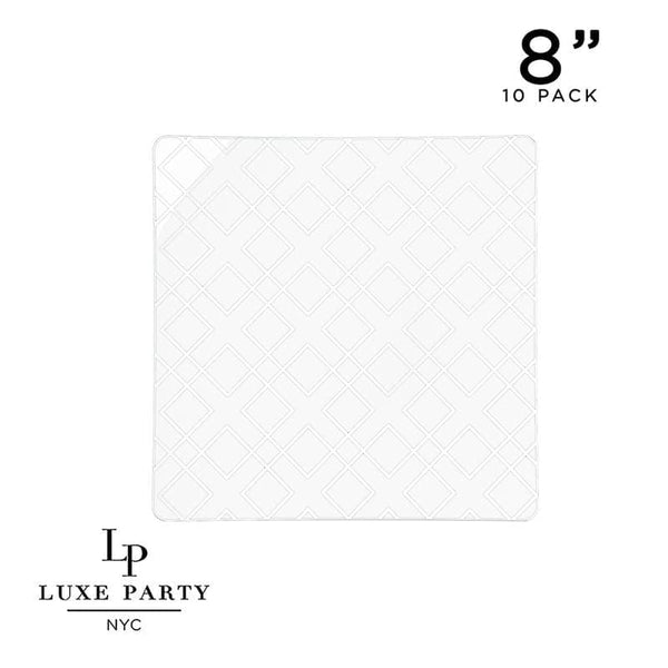 Square Accent Pattern Plastic Plates Square Clear • Silver Art Deco Pattern Plastic Plates | 10 Plates