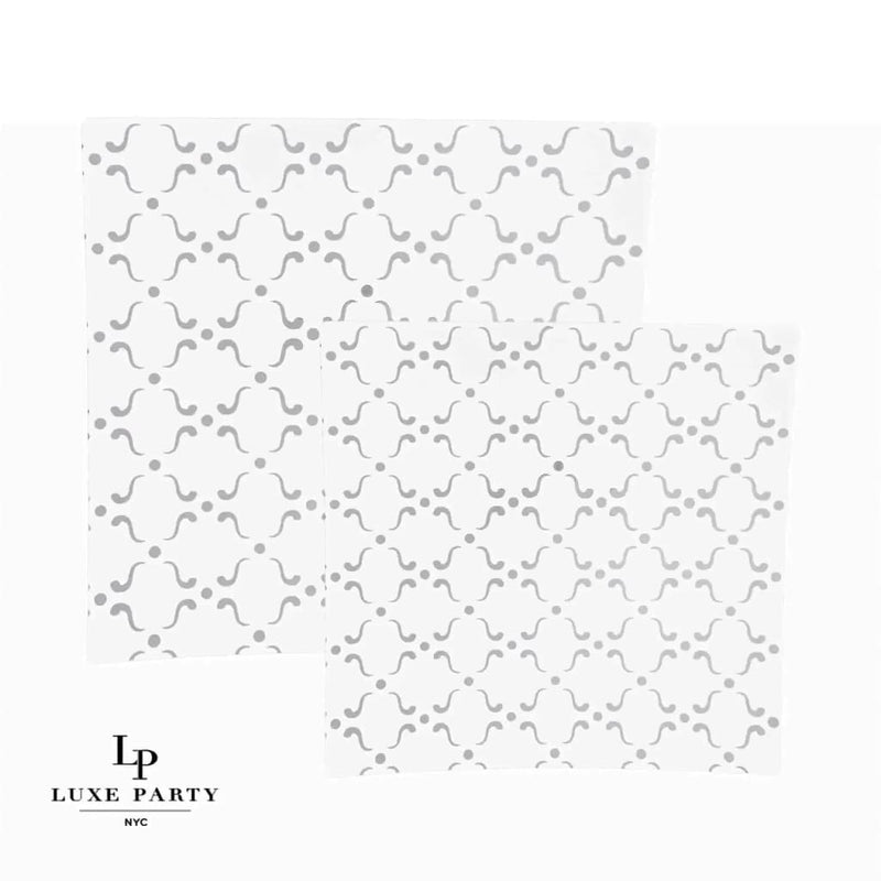 Square Accent Pattern Plastic Plates Square Clear • Silver Pattern Plastic Plates | 10 Plates