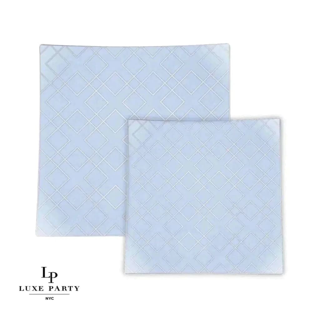 Square Accent Pattern Plastic Plates Square Ice Blue • Silver Art Deco Pattern Plastic Plates | 10 Plates