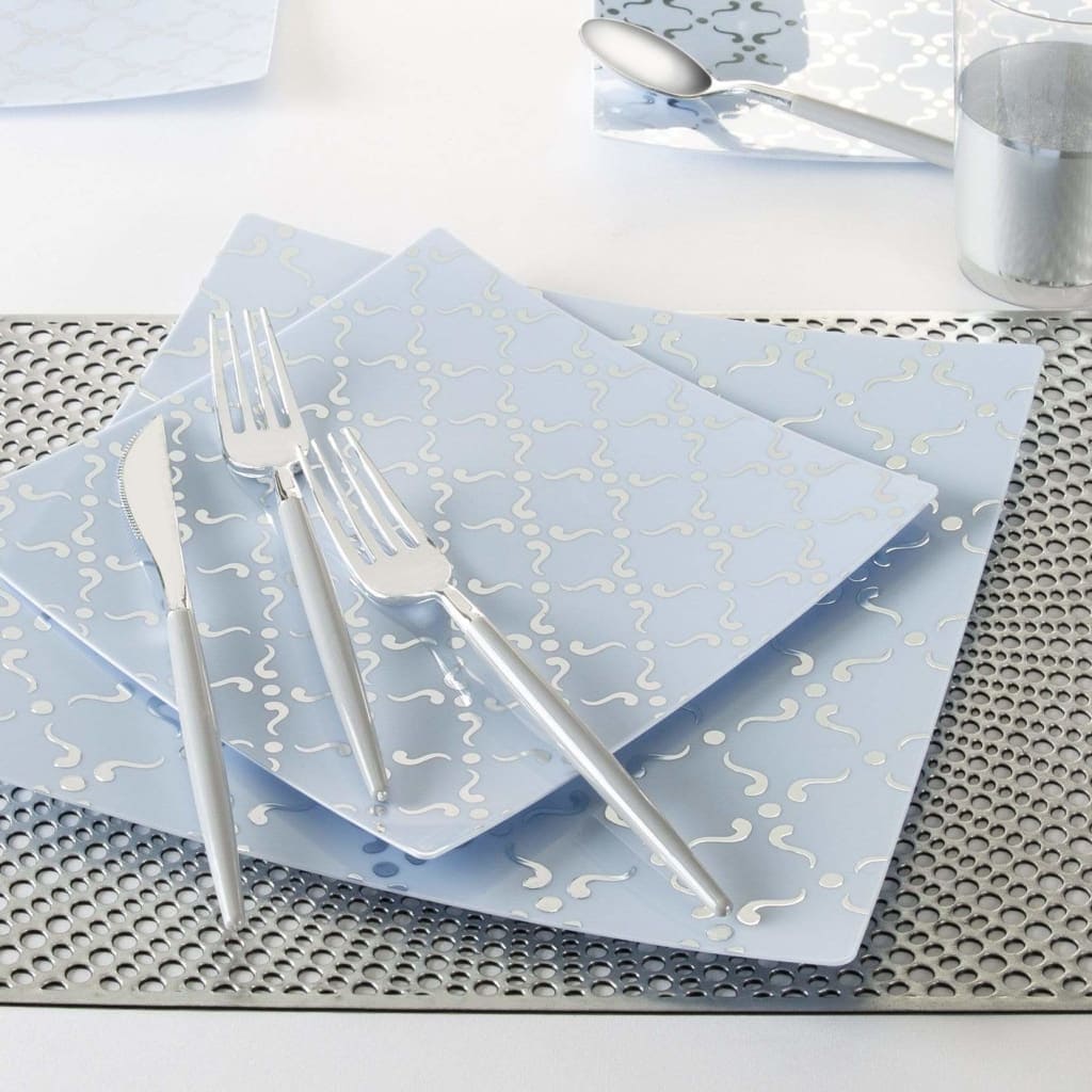 Square Accent Pattern Plastic Plates Square Ice Blue • Silver Pattern Plastic Plates | 10 Plates