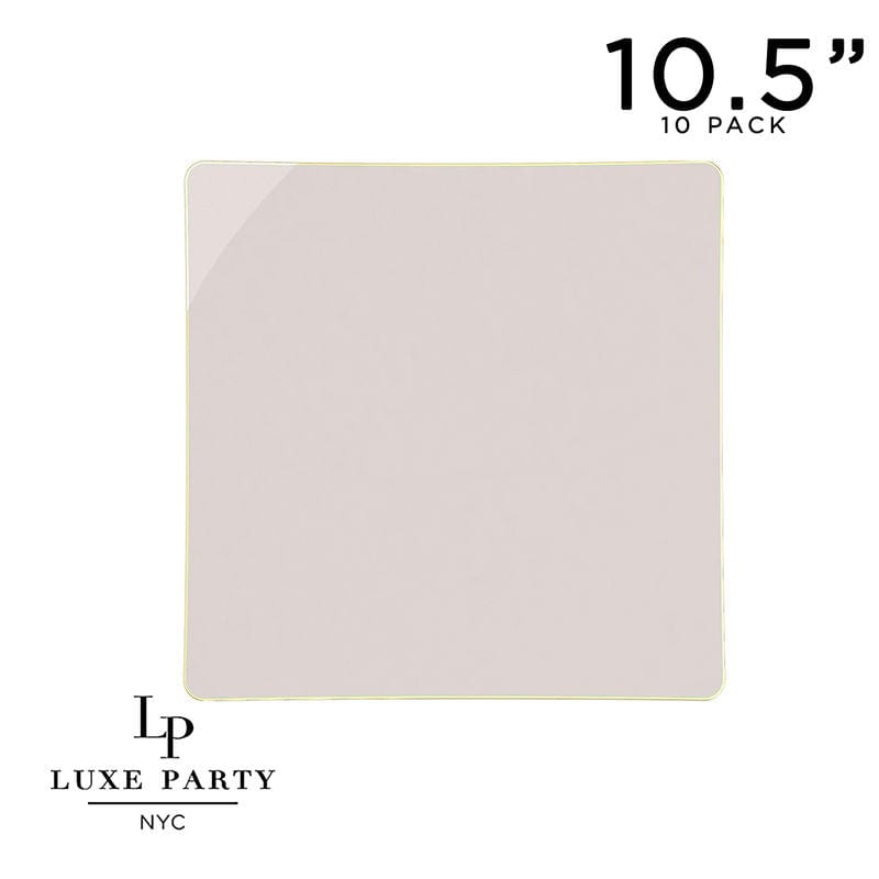 Square Accent Plastic Plates 10.5" Dinner Plates Square Coupe Linen • Gold Plastic Plates | 10 Pack