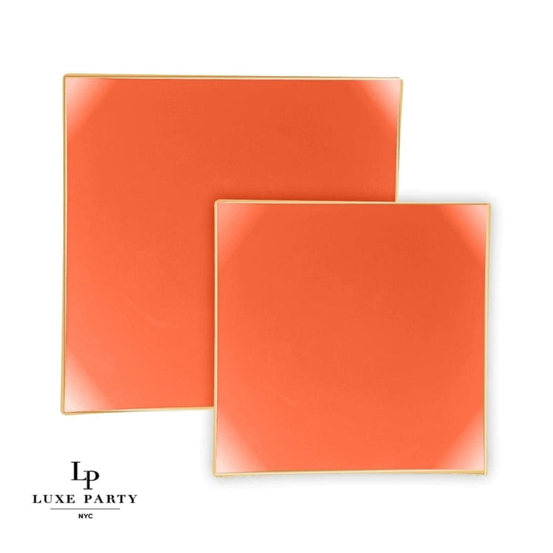 Square Accent Plastic Plates Orange • Gold Square Plastic Plates | 10 Pack