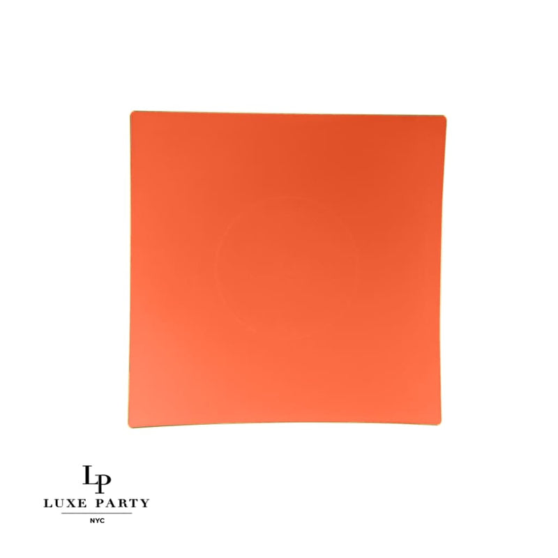 Square Accent Plastic Plates Orange • Gold Square Plastic Plates | 10 Pack