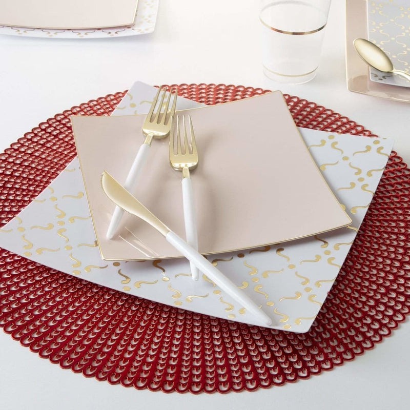 Square Accent Plastic Plates Square Coupe Blush • Gold Plastic Plates | 10 Pack