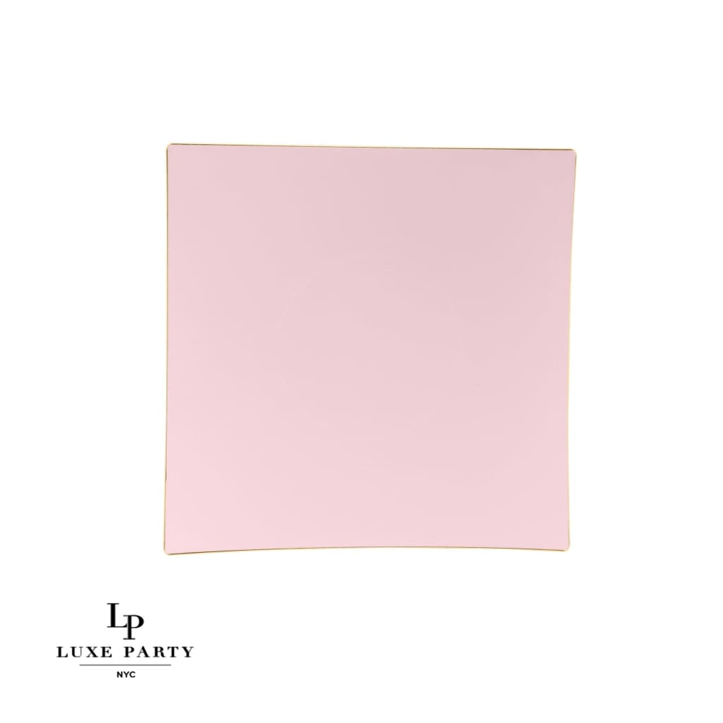 Square Accent Plastic Plates Square Coupe Blush • Gold Plastic Plates | 10 Pack