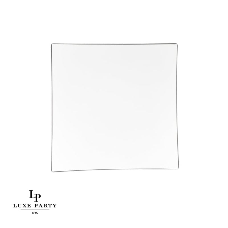 Square Accent Plastic Plates Square Coupe White • Silver Plastic Plates | 10 Pack