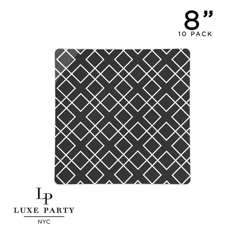 Square Geo Pattern Plastic Plates Square Black • Silver Pattern Plastic Plates | 10 Plates